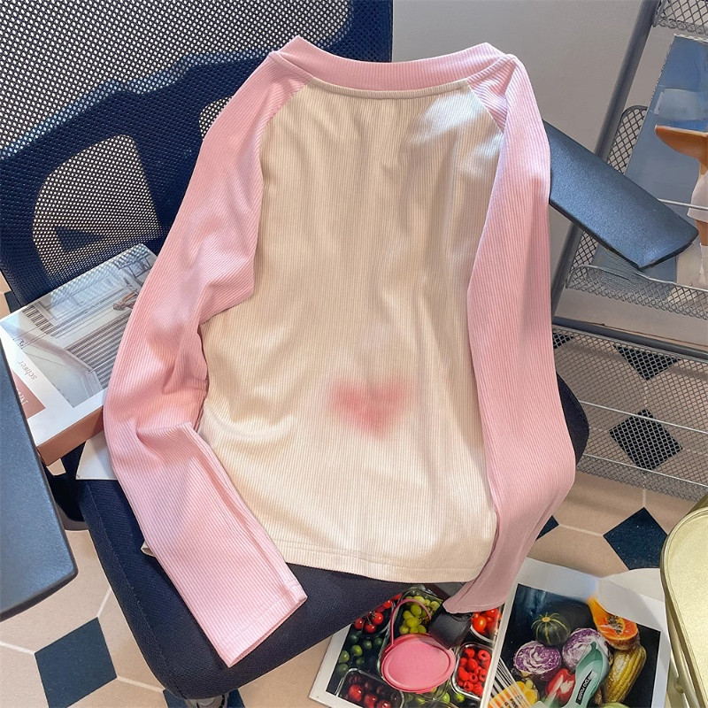 Módne vintage tričká s kontrastnými farbami, kreslené písmená, potlač, topy s dlhým rukávom, jarné tričká, ležérne voľné, sladké dámske oblečenie 2023