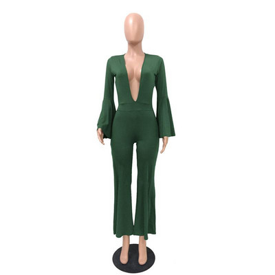 Dámsky overal s rozšírenými rukávmi, výstrihom do V, úzky overal, jesenný ležérny overal so širokými nohavicami, sexy klubový overal, vintage overal, overaly