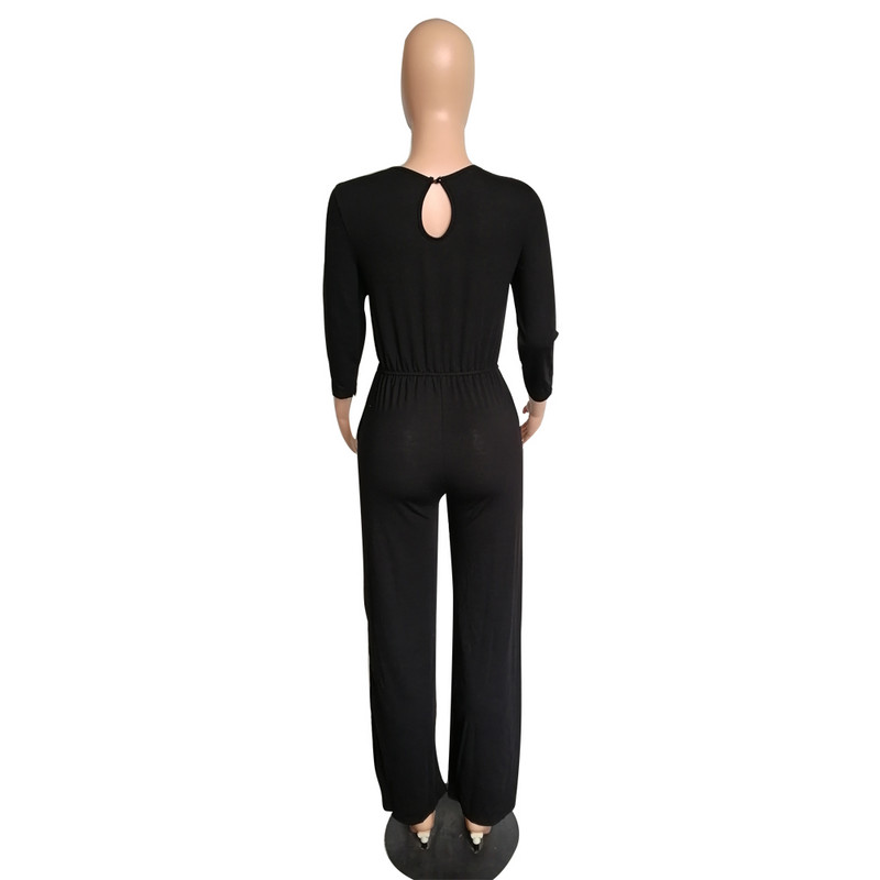 Ženski modni kombinezon dugih rukava u tamnoj boji, široki ležerni kombinezon, ženske hlače sa širokim džepovima na nogavicama, jednodijelni kombinezon, duge hlače