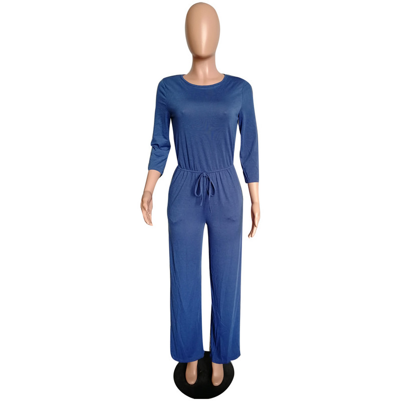 Ženski modni kombinezon dugih rukava u tamnoj boji, široki ležerni kombinezon, ženske hlače sa širokim džepovima na nogavicama, jednodijelni kombinezon, duge hlače