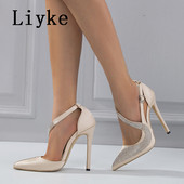 Liyke 2023 Nové krištáľové dámske lodičky s kamienkami, sexy špicatá špička, vysoké podpätky, svadobné topánky pre nevestu, jehlové sandále, dámske čierne