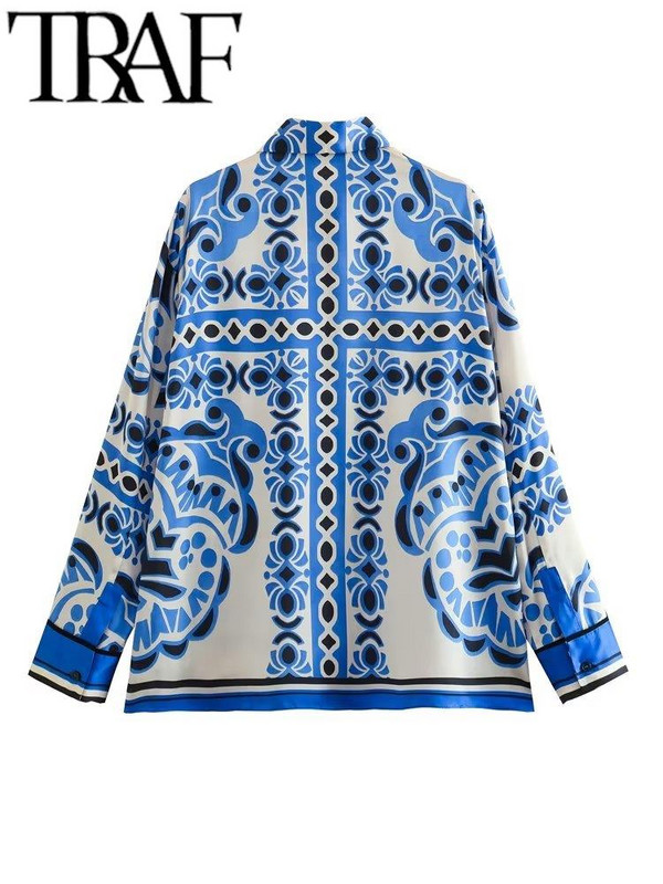 TRAF 2023 Ženska ljetna patchwork satenska odijela Traf široka košulja s rukavima Ženske široke hlače Kompleti od 2 komada Vintage Chic