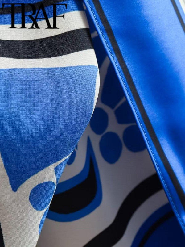 TRAF 2023 Ženska ljetna patchwork satenska odijela Traf široka košulja s rukavima Ženske široke hlače Kompleti od 2 komada Vintage Chic