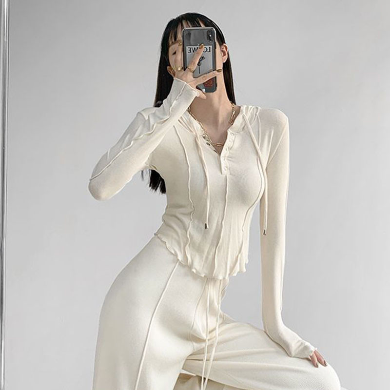 Rimocy Ženska majica kratkih rukava s kapuljačom Jesen Zima Slim Fit dugih rukava Y2K Ženska ulična divlja elastična majica kratkih rukava Ženska