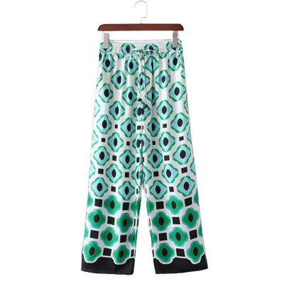 XEASY 2021 Set de două piese vintage pentru femei de vară, cu imprimeu boemia, cămașă cu rever, elastic cu talie înaltă, pantaloni casual, set de pantaloni