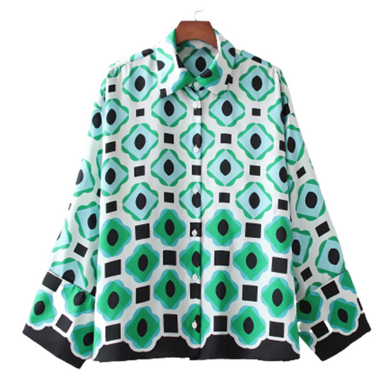 XEASY 2021 New Summer γυναικείο Vintage σετ δύο τεμαχίων Bohemia Print Loose πουκάμισο με πέτο ελαστικό ψηλόμεσο παντελόνι παντελόνι