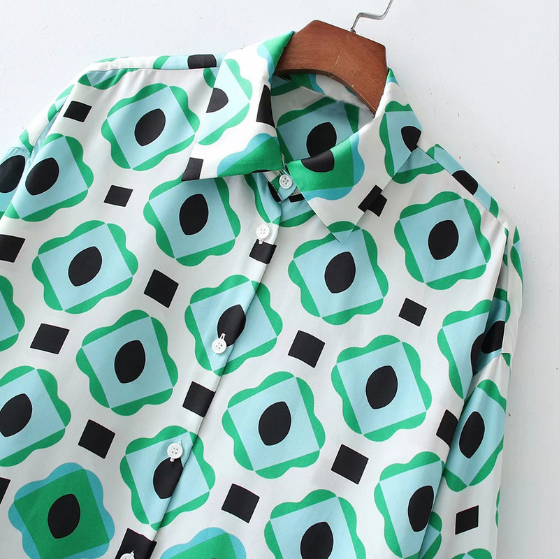 XEASY 2021 New Summer γυναικείο Vintage σετ δύο τεμαχίων Bohemia Print Loose πουκάμισο με πέτο ελαστικό ψηλόμεσο παντελόνι παντελόνι