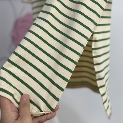 Lenmemsen proljetna široka pamučna klasična majica s prugama, ženska ležerna majica s O izrezom, jednostavna majica s dugim rukavima, jednostavne ženske majice