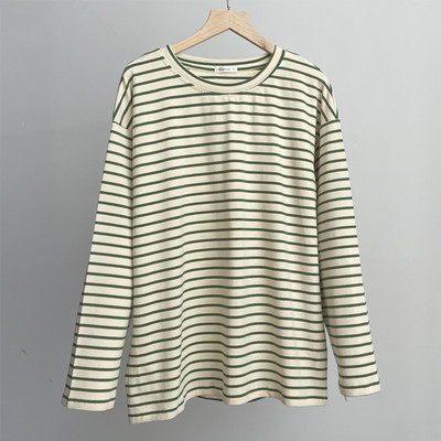 Lenmemsen proljetna široka pamučna klasična majica s prugama, ženska ležerna majica s O izrezom, jednostavna majica s dugim rukavima, jednostavne ženske majice