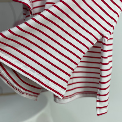 Lenmemsen proljetna široka pamučna klasična majica s prugama, ženska ležerna majica s O izrezom, jednostavna majica s dugim rukavima, jednostavne ženske majice