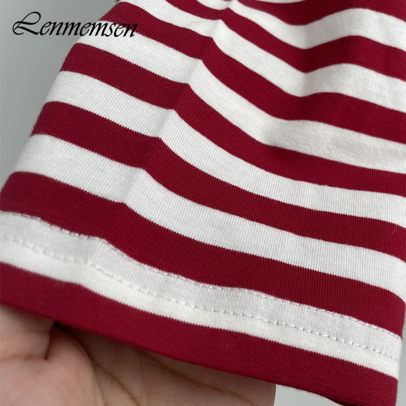 Lenmemsen proljetna široka pamučna klasična majica s prugama, ženska ležerna majica s O izrezom, jednostavna majica s dugim rukavima, jednostavne ženske majice