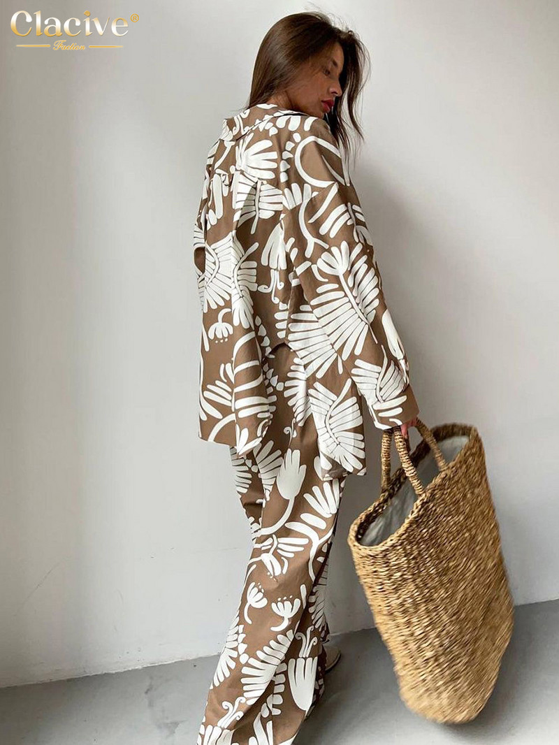 Clacive Modni široki set od 3 komada ženske odjeće Elegantna bluza dugih rukava + tuba majica bez rukava s kompletom hlača visokog struka