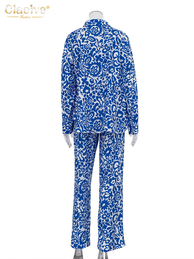 Clacive Modni široki set od 3 komada ženske odjeće Elegantna bluza dugih rukava + tuba majica bez rukava s kompletom hlača visokog struka