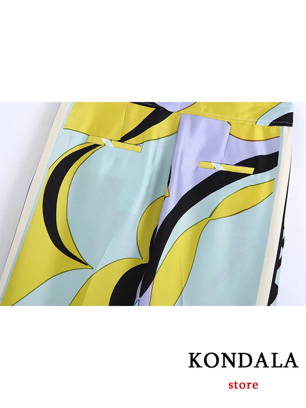 Dámske obleky KONDALA s vintage geometrickou potlačou, dlhým rukávom a motýlikom, voľné košele + vysoký pás, široké nohavice, vrecká, boho móda 2022