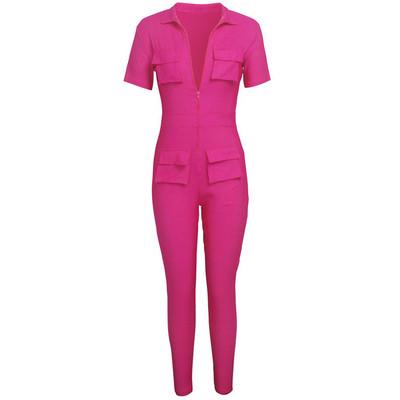 Salopetă elastică pentru femei Bodycon Skinny Body cu mânecă scurtă Salopetă super elastică Fitness Vintage Pantaloni lungi Streetwear Plus Size JUM