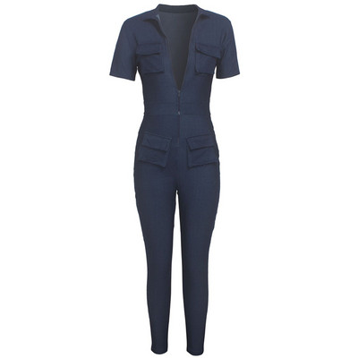 Salopetă elastică pentru femei Bodycon Skinny Body cu mânecă scurtă Salopetă super elastică Fitness Vintage Pantaloni lungi Streetwear Plus Size JUM