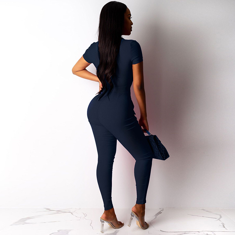 Salopetă elastică pentru femei Bodycon Skinny Body cu mânecă scurtă Salopetă super elastică Fitness Vintage Pantaloni lungi Streetwear Plus Size JUM