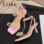 Liyke Elegantne ženske sandale, modne perle, letnje mašne, PVC cipele, četvrtaste cipele, remen za gležnjeve, sandalije na tanku petu