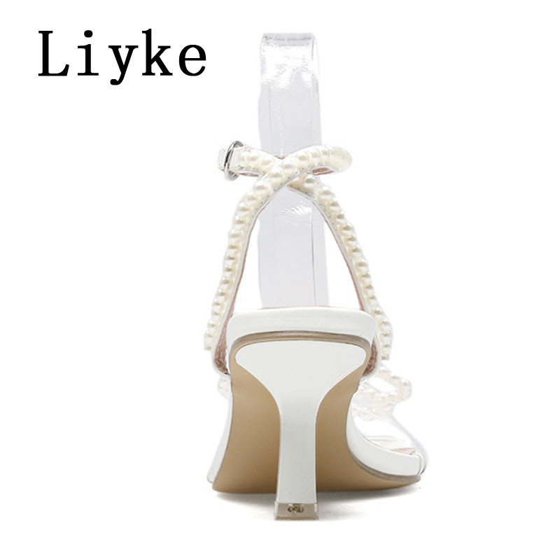 Liyke Elegantne ženske sandale, modne perle, letnje mašne, PVC cipele, četvrtaste cipele, remen za gležnjeve, sandalije na tanku petu