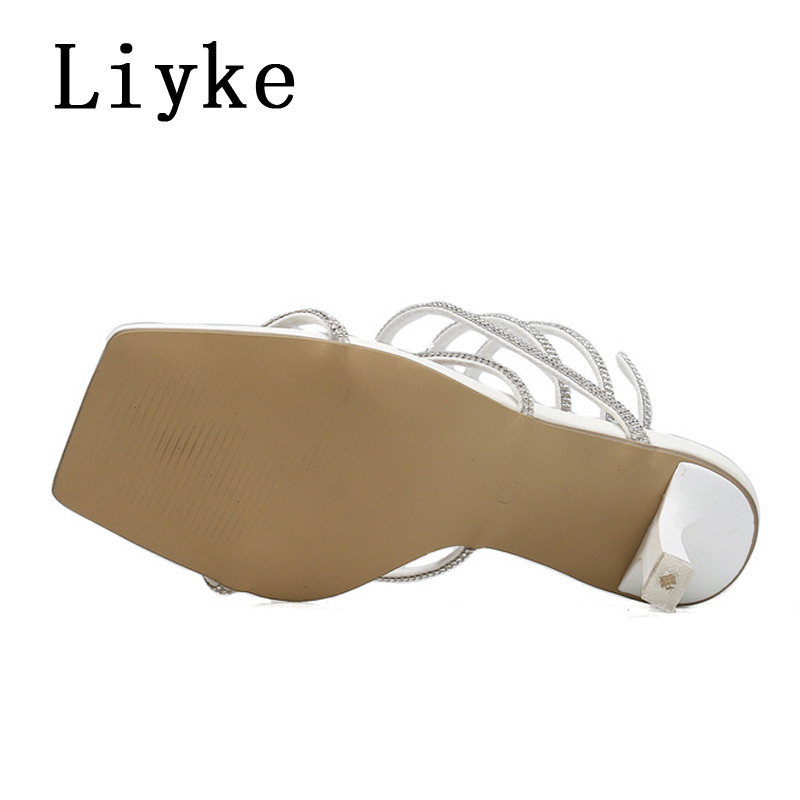 Liyke Summer 7CM Gladiator Sandals Women Fashion Crystal Slip On Glezne Curea Toc înalt Pantofi de rochie de petrecere Sandalias De Mujer