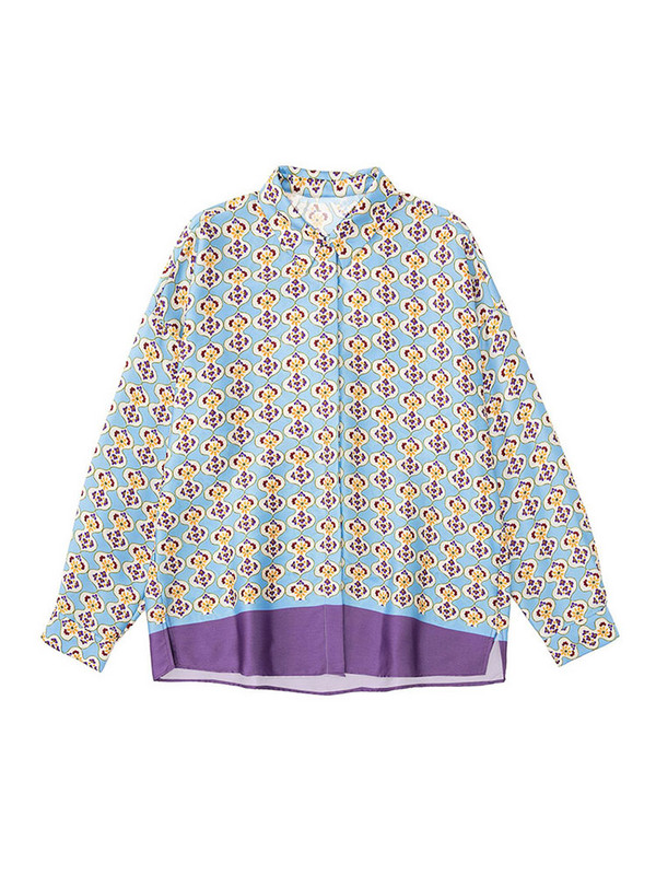 Ženski modni kompleti hlača od svilenih satenskih košulja s printom ColorBlock Ležerna odijela s ravnim hlačama širokih nogavica, Jesen 2022., 2-dijelni komplet za ulice