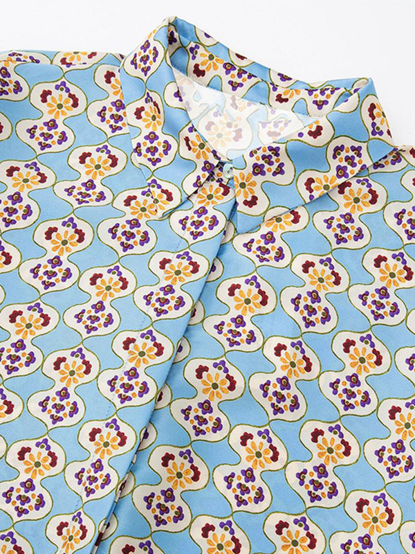 Ženski modni kompleti hlača od svilenih satenskih košulja s printom ColorBlock Ležerna odijela s ravnim hlačama širokih nogavica, Jesen 2022., 2-dijelni komplet za ulice