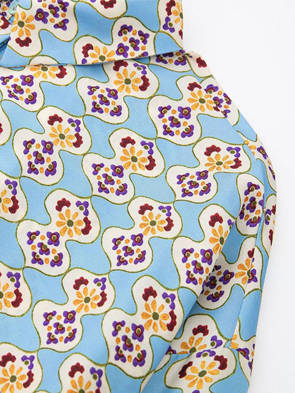 Ženski modni kompleti hlača od svilenih satenskih košulja s printom ColorBlock Ležerna odijela s ravnim hlačama širokih nogavica, Jesen 2022., 2-dijelni komplet za ulice