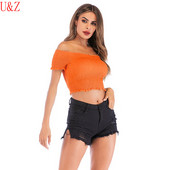 Primăvară/vară 2020 Sexy New Topuri scurte cu margini minunate Topuri femei minunate Galben/Portocaliu/Alb/Bej/Negru Top feminin