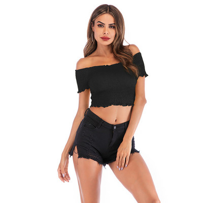 Primăvară/vară 2020 Sexy New Topuri scurte cu margini minunate Topuri femei minunate Galben/Portocaliu/Alb/Bej/Negru Top feminin
