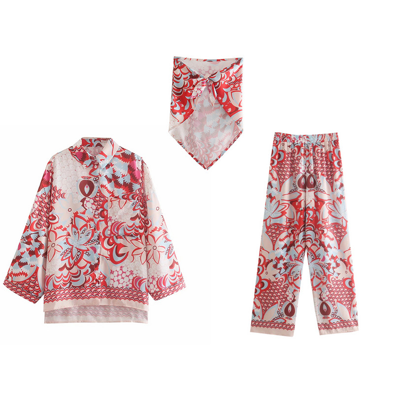 2023 Dámske jesenné obleky, blúzka, košeľa + široké nohavice s vysokým pásom, módne dámske nohavice, 2 kusy, ženskosť, voľné oblečenie