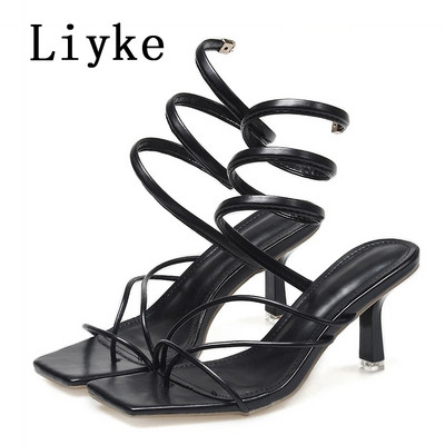 Liyke New Design Clip Toe Narrow Band Casual Σανδάλια Γυναικεία Καλοκαιρινό Slip-On λουράκι στον αστράγαλο Ψηλοτάκουνα γυναικεία παπούτσια Sandalias Mujer