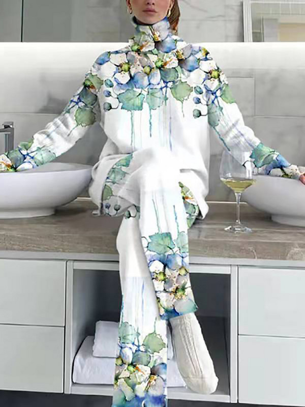 Dámske elegantné streetwear voľné dvojdielne sety s vintage potlačou a vysokým pásom