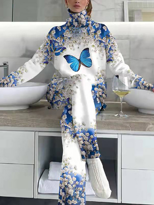 Dámske elegantné streetwear voľné dvojdielne sety s vintage potlačou a vysokým pásom