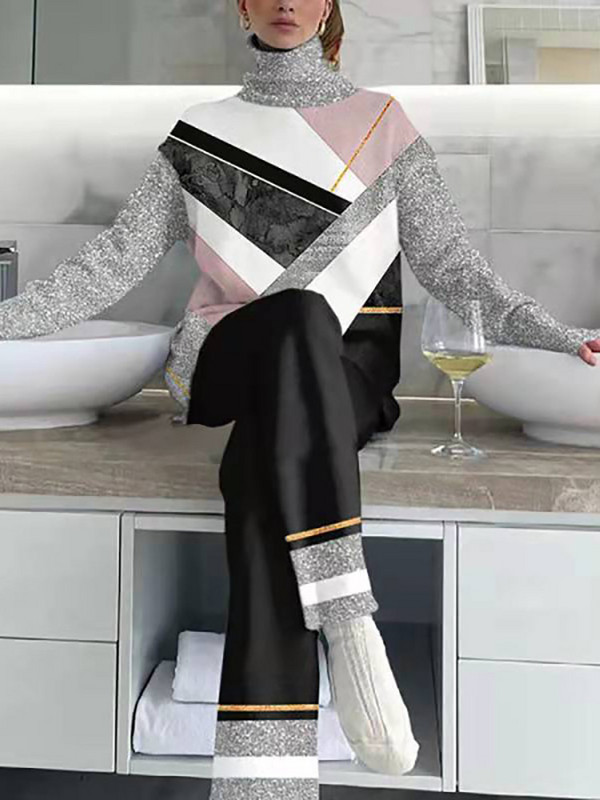 Dámske elegantné streetwear voľné dvojdielne sety s vintage potlačou a vysokým pásom