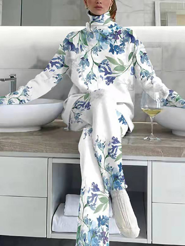 Dámske elegantné streetwear voľné dvojdielne sety s vintage potlačou a vysokým pásom