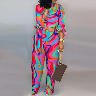 Γυναικεία Ολόσωμη φόρμα με κορδόνια με κορδόνι με βαθύ λαιμόκοψη, One Piece, άνοιξη, φθινόπωρο, γυναικείες φόρμες 2022 Fashion Lady Jumpsuits Streetwear