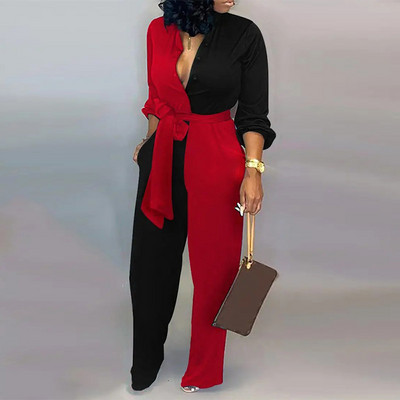 Γυναικεία Ολόσωμη φόρμα με κορδόνια με κορδόνι με βαθύ λαιμόκοψη, One Piece, άνοιξη, φθινόπωρο, γυναικείες φόρμες 2022 Fashion Lady Jumpsuits Streetwear