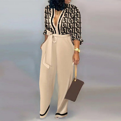 Γυναικεία Ολόσωμη φόρμα με κορδόνια με κορδόνι με βαθύ λαιμόκοψη, One Piece, άνοιξη, φθινόπωρο, γυναικείες φόρμες 2022 Fashion Lady Jumpsuits Streetwear