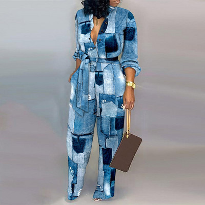 Γυναικεία Ολόσωμη φόρμα με κορδόνια με κορδόνι με βαθύ λαιμόκοψη, One Piece, άνοιξη, φθινόπωρο, γυναικείες φόρμες 2022 Fashion Lady Jumpsuits Streetwear