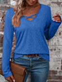 Dámske tričko s dlhým rukávom, jeseň/zima, výstrih do V, jednofarebný sveter, módne ležérne košele