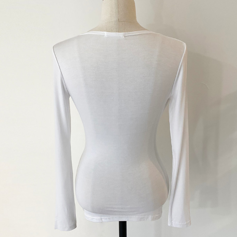 Majica kratkih rukava Ženska odjeća Tanke majice u korejskom stilu Jesenska seksi majica s V izrezom Pamučne majice s dugim rukavima Femme Poleras Mujer