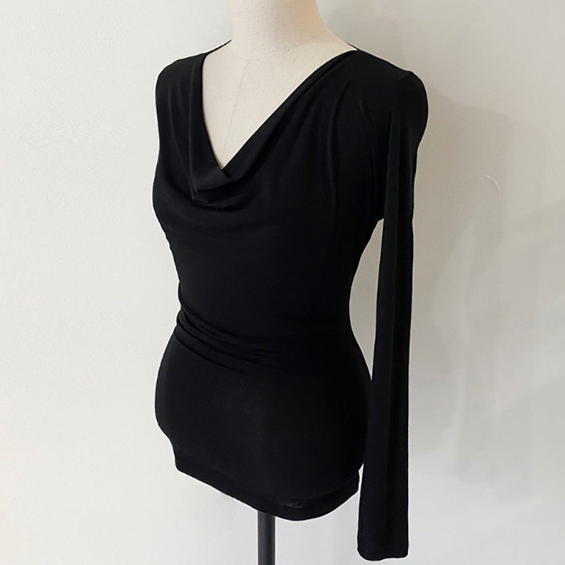 Majica kratkih rukava Ženska odjeća Tanke majice u korejskom stilu Jesenska seksi majica s V izrezom Pamučne majice s dugim rukavima Femme Poleras Mujer