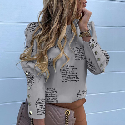 Nova jesen 2023. Pulover s lampion rukavima, temperamentna uredska dama, široka košulja s O-izrezom, elegantna gornja bluza s gumbima