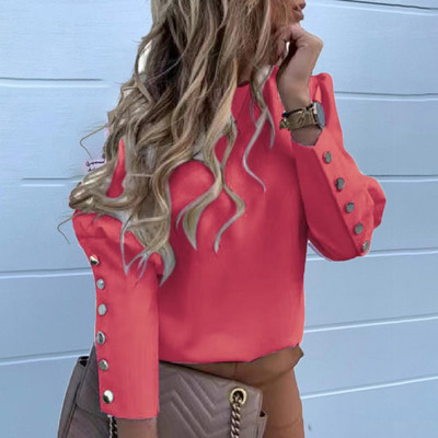 Nova jesen 2023. Pulover s lampion rukavima, temperamentna uredska dama, široka košulja s O-izrezom, elegantna gornja bluza s gumbima