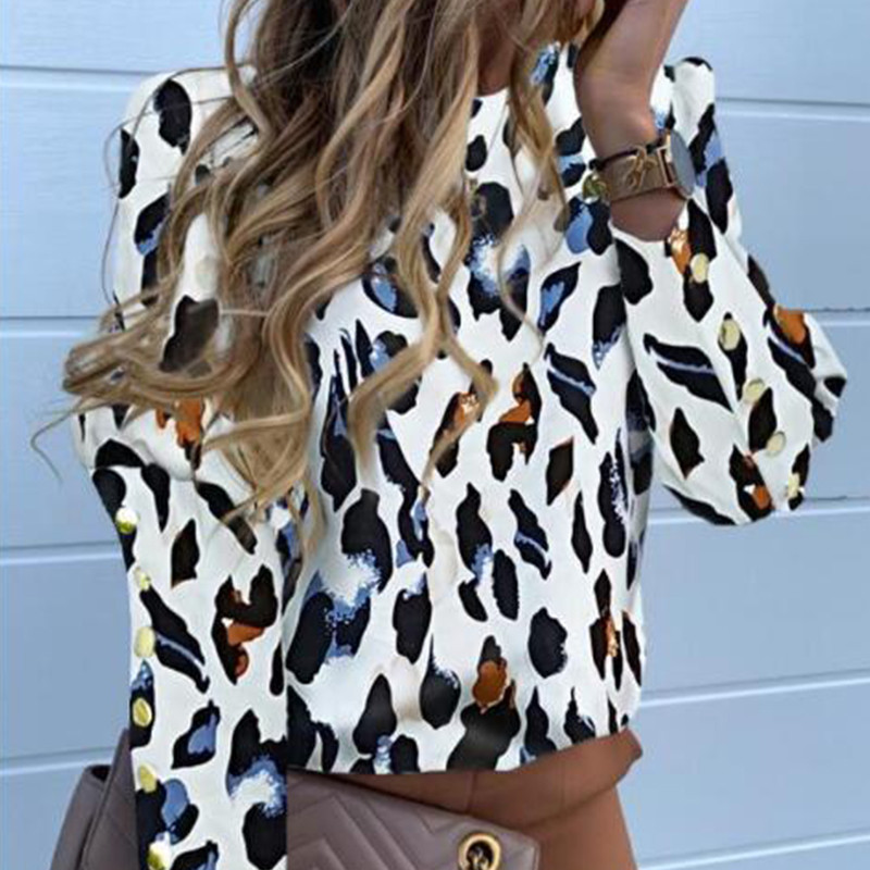 Nova jesen 2023. Pulover s lampion rukavima, temperamentna uredska dama, široka košulja s O-izrezom, elegantna gornja bluza s gumbima