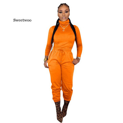 Dámske tepláky s dlhým rukávom a vysokým golierom, úzke nohavice s ceruzkou, jednofarebné, s dlhým rukávom, tepláky s kapucňou