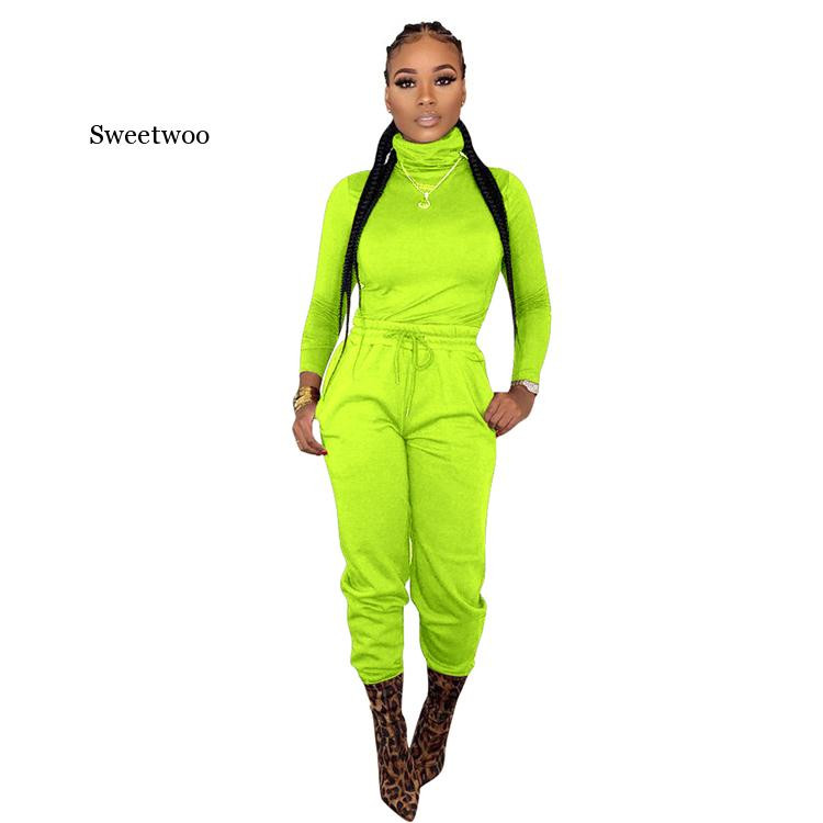 Dámske tepláky s dlhým rukávom a vysokým golierom, úzke nohavice s ceruzkou, jednofarebné, s dlhým rukávom, tepláky s kapucňou