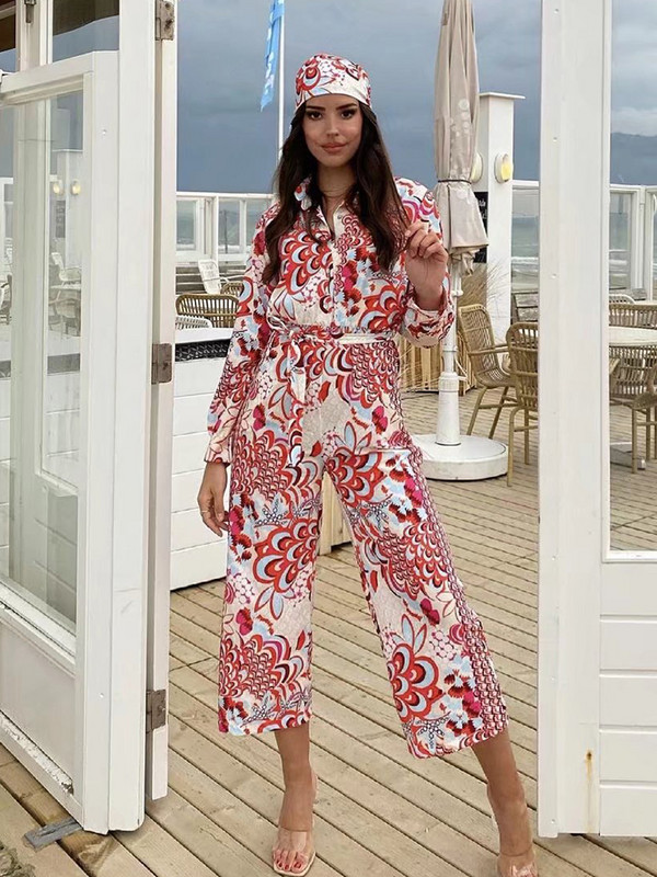 Ženski modni ležerni kombinezon s V izrezom i dugim rukavima ženski vintage kombinezon ženski elegantni ravni kombinezon