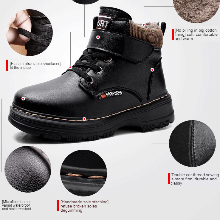 Detské mikrovláknové kožené nepremokavé snehové čižmy, protišmykové, ľahké, chlapčenské a dievčenské, zimné a teplé topánky, ležérna obuv