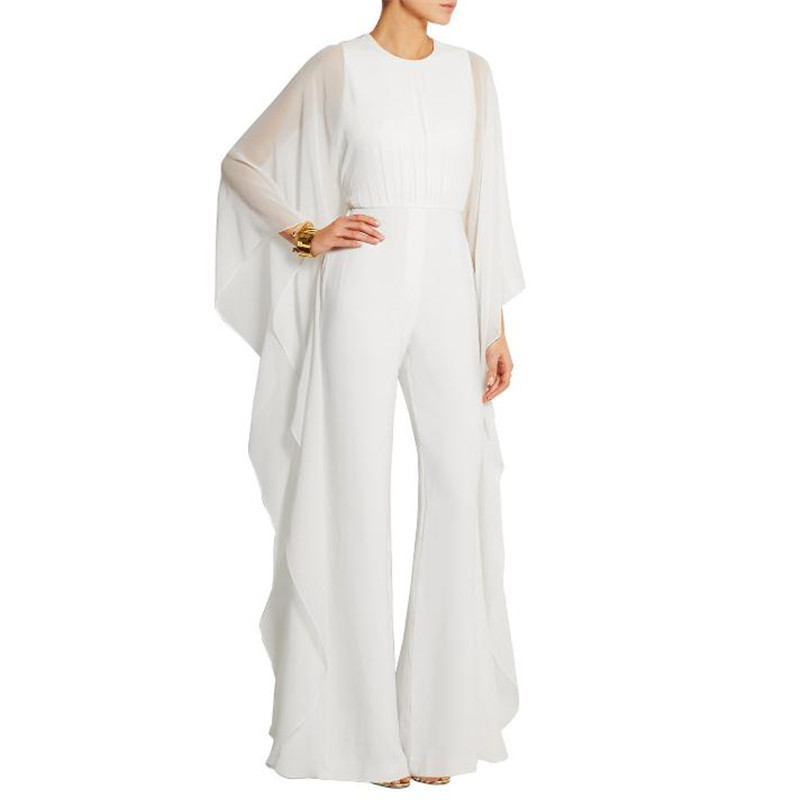 Kráľovné európske a americké dámske nohavice so širokými nohavicami, šifónové prešívanie, dlhé rukávy, jarná a letná móda, biela, 2XL